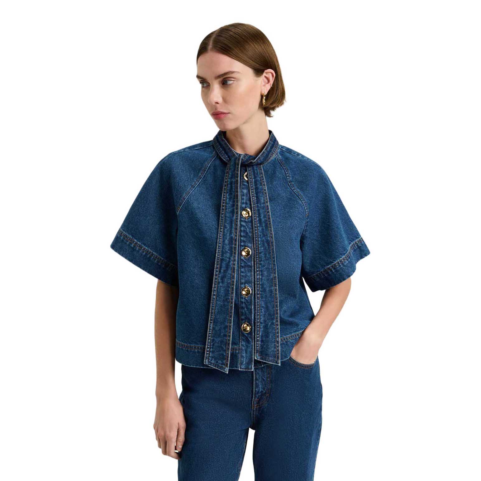 Veronika Maine Mid Wash Denim Shirt